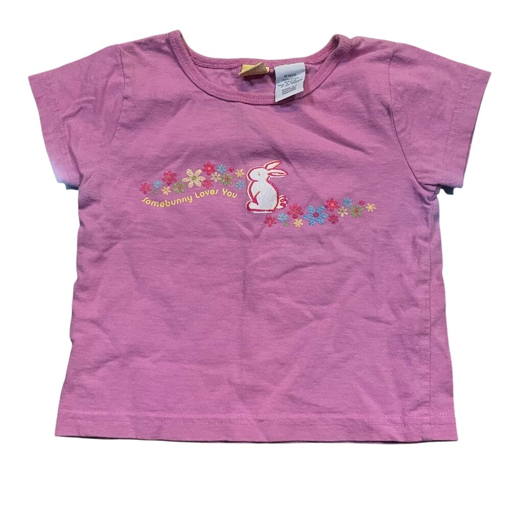 Vintage Target‎ Girl Pink Bunny Graphic Tee 18M Floral Cute Easter Spring Shirt